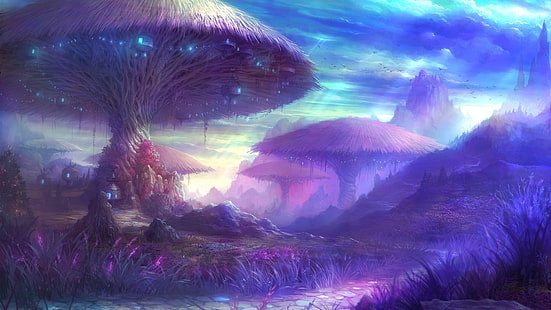 fantasy art magic mushrooms aion aion online, HD wallpaper HD wallpaper