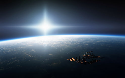 Internationale Raumstation, Weltraum, Erde, Horizont, internationale Raumstation, Weltraum, Erde, Horizont, HD-Hintergrundbild HD wallpaper