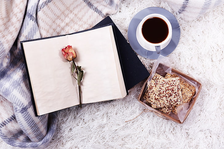 White book, rose, coffee, book, HD wallpaper | Wallpaperbetter