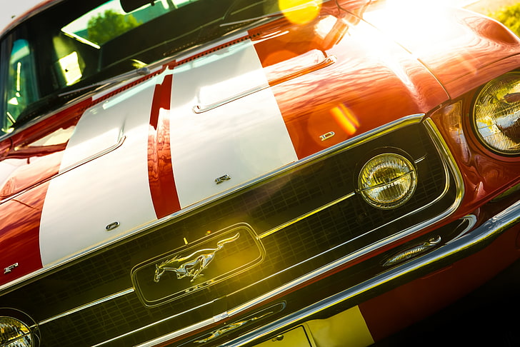 czerwony Ford Mustang, Ford Mustang, Fastback, 1967, zderzak, Tapety HD