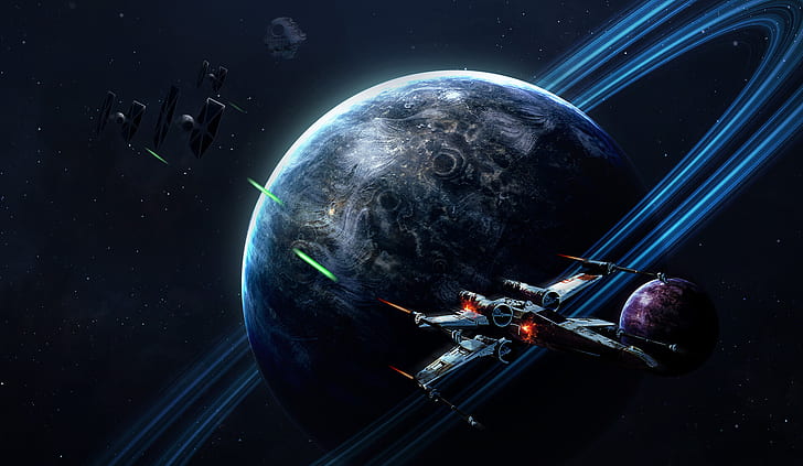 حرب النجوم ، نجمة الموت ، كوكب ، TIE Fighter ، X-Wing، خلفية HD