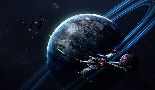 Star Wars, Death Star, Planet, TIE Fighter, X-Wing, Sfondo HD HD wallpaper