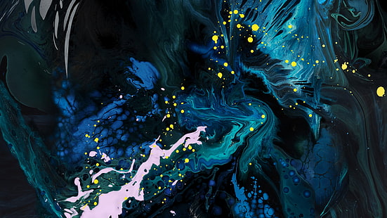 blue, splash, fractal, abstract art, abstraction, darkness, paint, HD wallpaper HD wallpaper