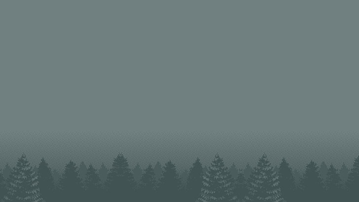 поле от зелен бор, гора, пиксел арт, HD тапет