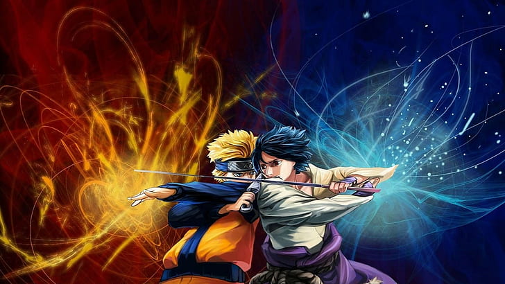 Naruto Shippuuden, anime, Uzumaki Naruto, Uchiha Sasuke, HD wallpaper