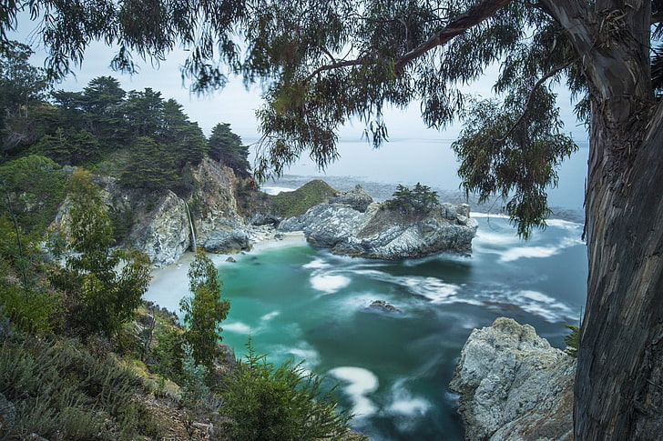 Cachoeiras, califórnia, terra, quedas mcway, oceano, rocha, mar, HD papel de parede
