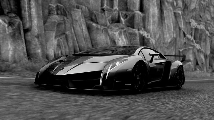 оттенки серого Lamborghini Veneno, Driveclub, Lamborghini, автомобиль, Lamborghini Veneno, HD обои