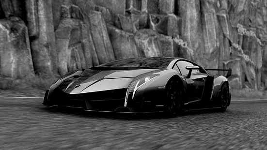 grayscale Lamborghini Veneno, Driveclub, Lamborghini, car, Lamborghini Veneno, HD wallpaper HD wallpaper
