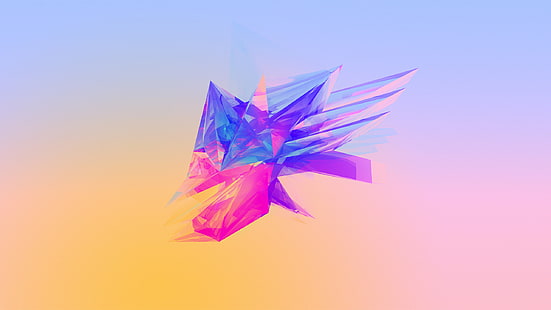 fioletowo-różowa ilustracja, niebiesko-różowa abstrakcja, abstrakcja, Justin Maller, fasety, gradient, kształty, sztuka cyfrowa, Tapety HD HD wallpaper