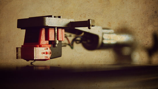 grauer und roter Schallplattenspieler, Plattenspieler, Shure, Audio-Technik, Vinyl, HD-Hintergrundbild HD wallpaper