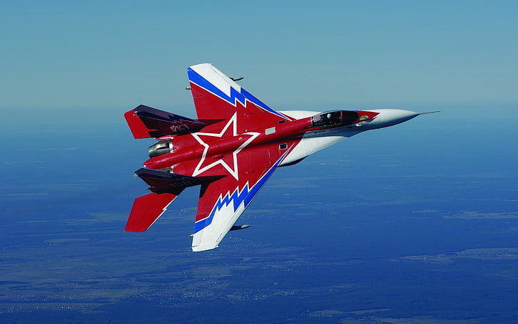 красно-серый реактивный самолет, самолет, военный, самолет, война, Микоян МиГ-35, HD обои