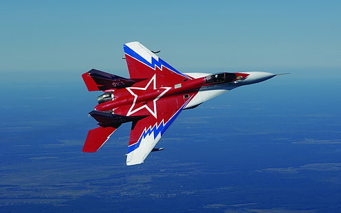 เครื่องบินเจ็ทสีแดงและสีเทาเครื่องบินทหารเครื่องบินสงคราม Mikoyan MiG-35, วอลล์เปเปอร์ HD HD wallpaper