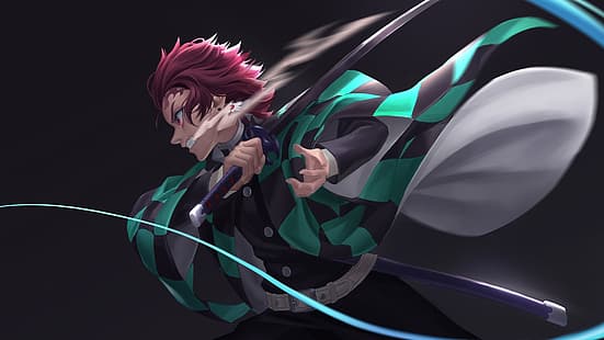 Tanjiro Kamado, anime, espada, ruivo, Kimetsu no Yaiba, Matador de Demônios: Kimetsu no Yaiba, HD papel de parede HD wallpaper
