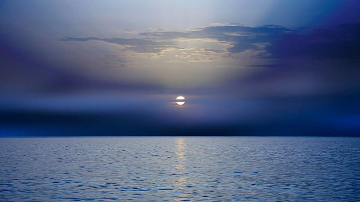 sea, sky, horizon, calm, water, ocean, blue, atmosphere, blue sky, bluish, morning, phenomenon, cloud, sunrise, blue water, blue sea, HD wallpaper