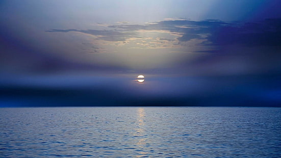 sea, sky, horizon, calm, water, ocean, blue, atmosphere, blue sky, bluish, morning, phenomenon, cloud, sunrise, blue water, blue sea, HD wallpaper HD wallpaper