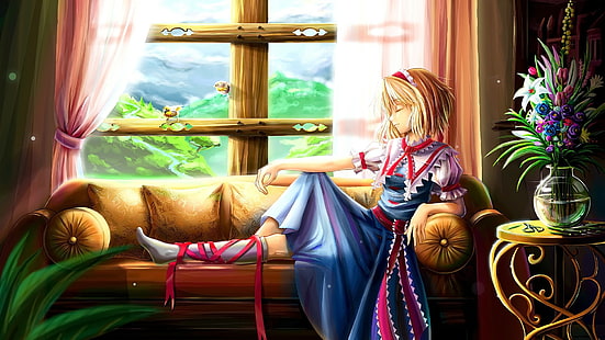 Anime, Anime Girls, blonde, kurze Haare, geschlossene Augen, Touhou, Alice Margatroid, HD-Hintergrundbild HD wallpaper