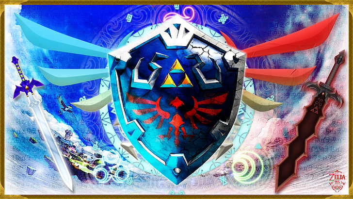 Ilustración del Escudo Hylian, The Legend of Zelda, Master Sword, Hylian Shield, Fondo de pantalla HD