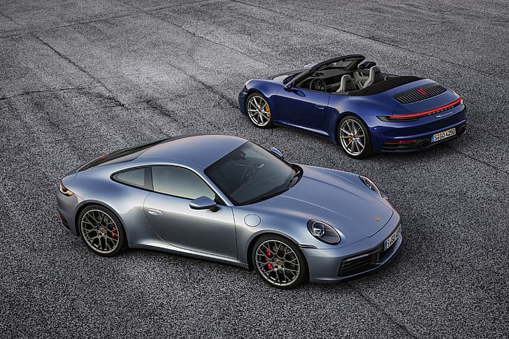 blue, grey, 911, Porsche, convertible, Coupe, Cabriolet, Carrera 4S, 992, 2019, HD wallpaper