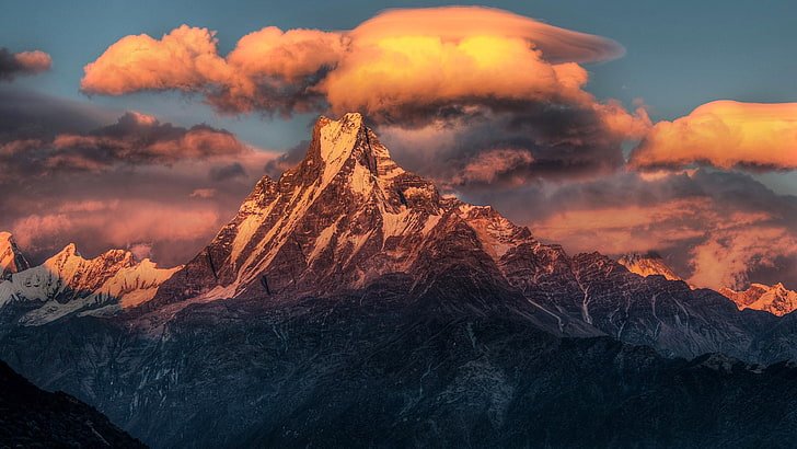гора, небо, облако, пейзаж, пик, Непал, Гималаи, Азия, HD обои