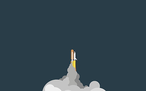 transbordador espacial blanco, cohete, nave espacial, minimalismo, transbordador espacial, ilustración, arte espacial, vehículo, fondo simple, Fondo de pantalla HD HD wallpaper