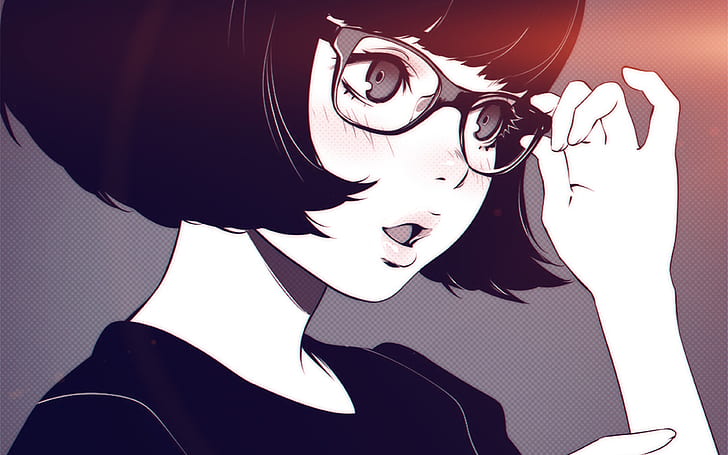Anime, original, ojos negros, cabello negro, rubor, niña, gafas, cabello  corto, Fondo de pantalla HD | Wallpaperbetter