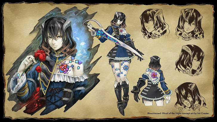 video games bloodstained ritual of the night fantasy art parchment miriam bloodstained stained glass, HD wallpaper