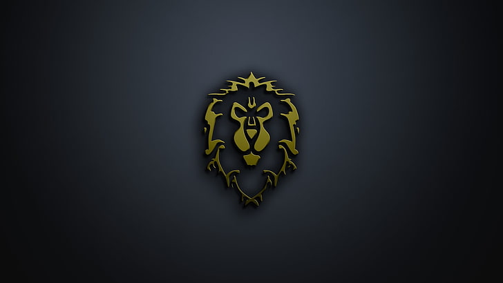 vektor singa emas dengan latar belakang hitam, World of Warcraft, minimalis, video game, Wallpaper HD