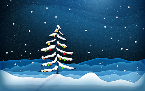 Xmas Fall Tree HD, рождественская елка, наполненная белым снегом, иллюстрация, елка, рождество, осень, рождество, HD обои HD wallpaper