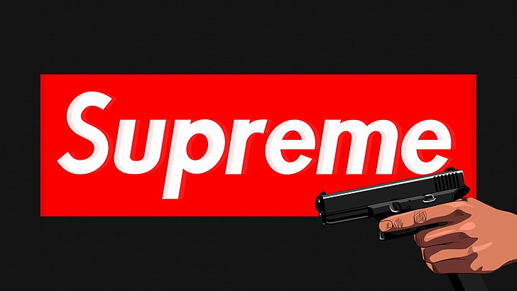 Logo suprême, suprême, fond noir, arme de poing, rouge, Glock, Fond d'écran HD