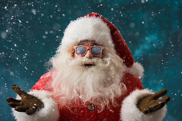Santa Claus, ilustración de santa claus, pieles, gafas, barba, Navidad, Año Nuevo, Navidad, 2016, Papá Noel, Santa Claus, hipster, con un día festivo, Fondo de pantalla HD