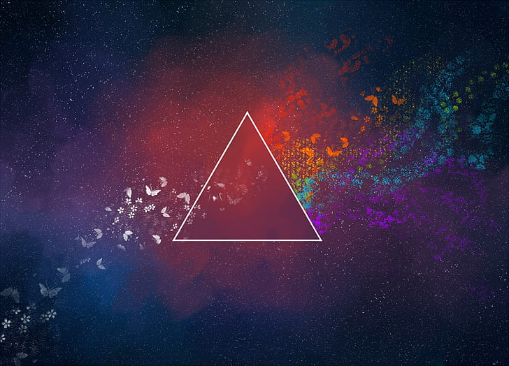 space art, abstract, colorful, digital art, butterfly, triangle, HD wallpaper