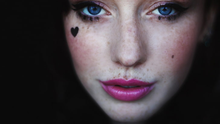 face, women, blue eyes, freckles, HD wallpaper