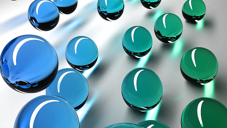 Papel pintado de mármol azul y verde, bolas, vidrio, forma, espacio, Fondo de pantalla HD