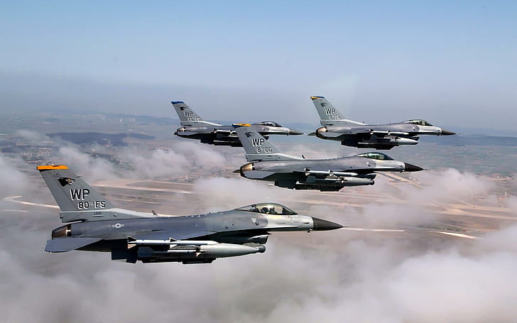 F16's In Formation, military, flypast, falcon, aircraft, recon, fighter, aircraft planes, HD wallpaper