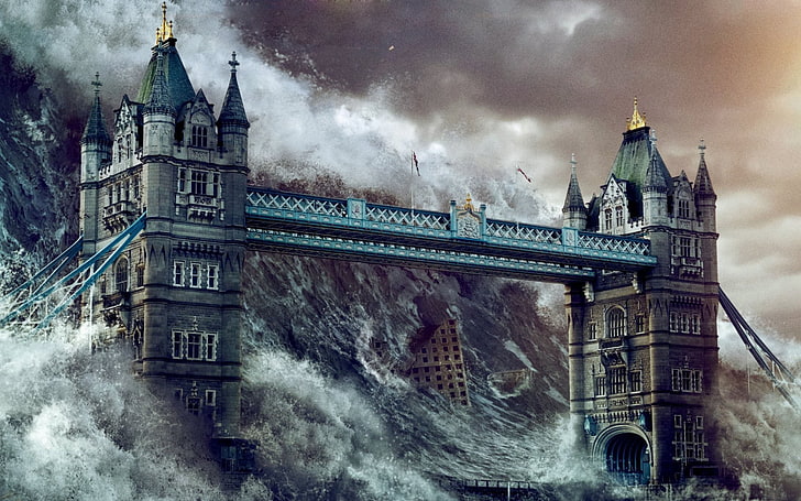 Affiche de la 5ème vague, fond d'écran d'un pont et d'une vague d'eau, Films, Films hollywoodiens, Hollywood, 2015, Fond d'écran HD