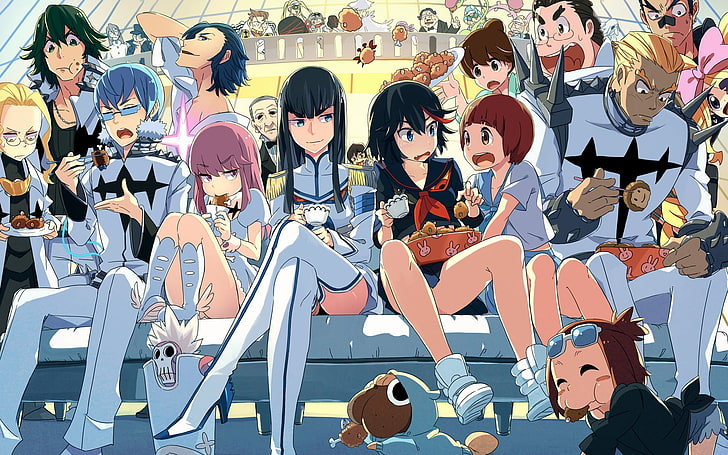 группа аниме персонажей обои, Kill la Kill, Кирюин Сацуки, Матой Рюуко, школьная форма, аниме, аниме девушки, HD обои