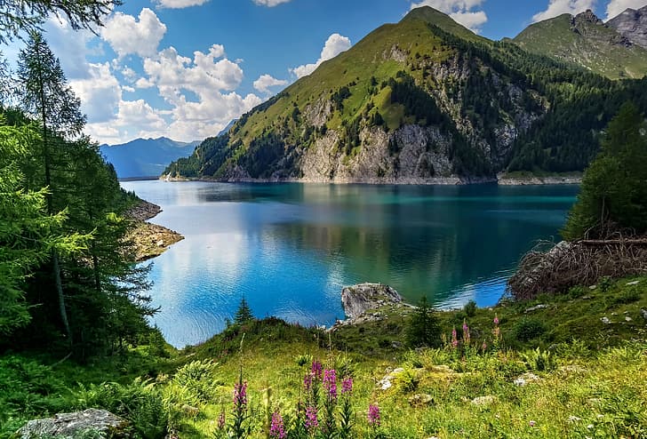mountains, lake, Switzerland, Alps, Ticino, Bergsee, Lake Berg, HD wallpaper