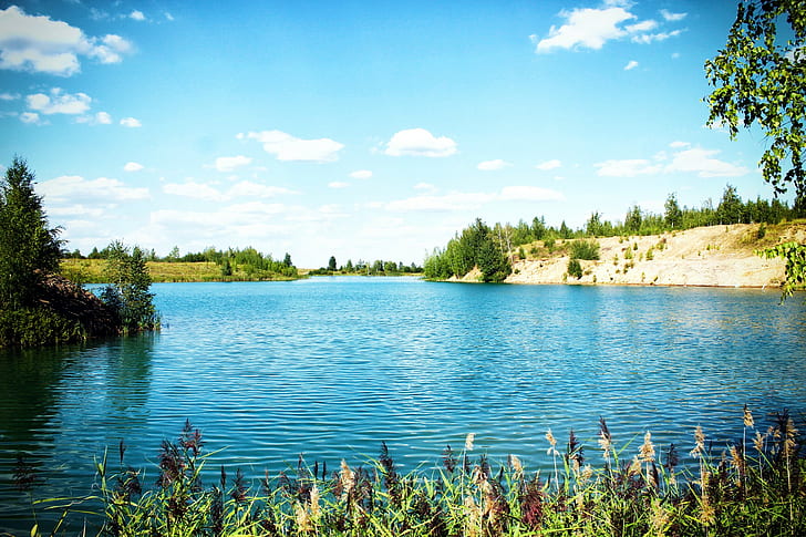 Tula, Lago, Kireevsk, árvores verdes e lago azul, Tula, beleza, Natureza, Lago, Kireevsk, nodal, Natureza s, s, HD papel de parede