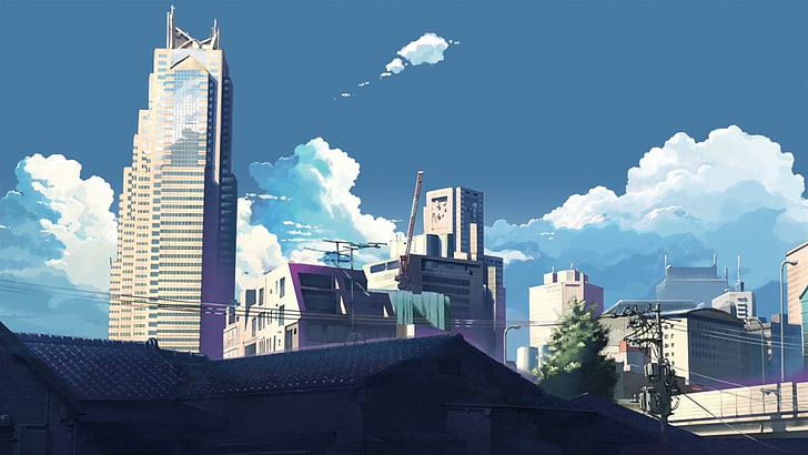 high-rise buildings illustration, Anime, 5 Centimeters Per Second, HD wallpaper
