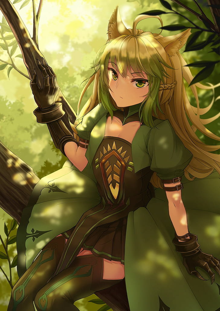 anime, anime girls, Fate/Grand Order, Fate/Apocrypha, long hair, animal ears, green eyes, Atalanta (Fate/Grand Order), Archer of Red, HD wallpaper