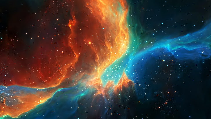 carta da parati galassia rossa e blu, arte spaziale, nebulosa, Sfondo HD