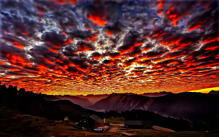 Горящ облак от лава, планина, жарава, природа, красота, 3d и абстрактно, HD тапет