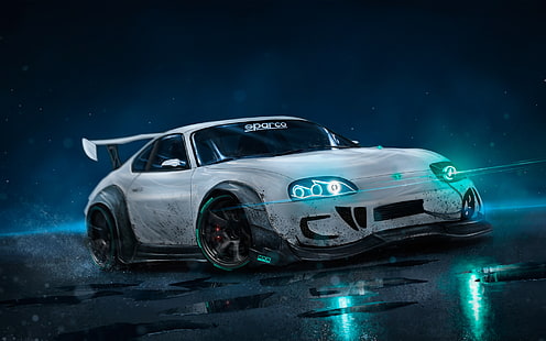 toyota supra, състезателни коли, фото манипулация, неонови светлини, превозно средство, HD тапет HD wallpaper