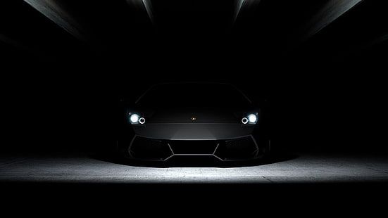 gri tonlamalı fotoğraf Lamborghini Aventador coupe, gri karanlık odada Lamborghini Aventador, Lamborghini, tek renkli, araba, süper araba, Lamborghini Murcielago, karanlık, ikinci el araç, siyah araba, HD masaüstü duvar kağıdı HD wallpaper