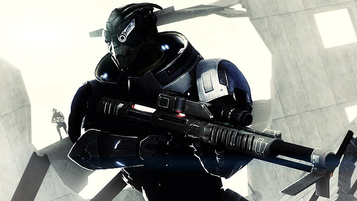 robot med pistolillustration, Mass Effect, videospel, HD tapet