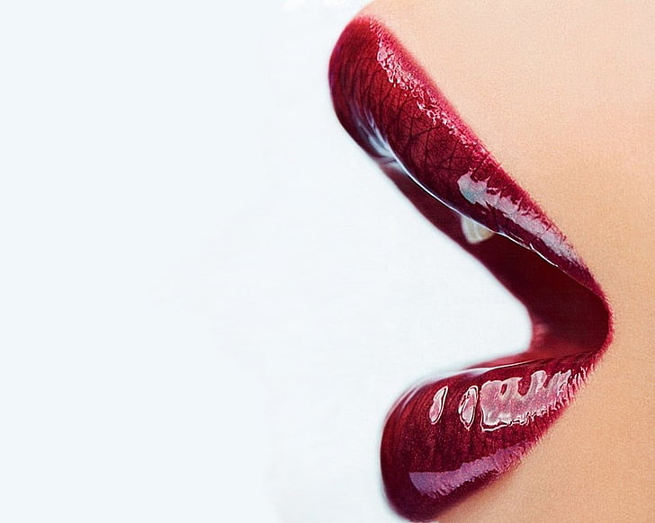 снимка отблизо на женска устна с червено червило, устни, жени, червено, HD тапет