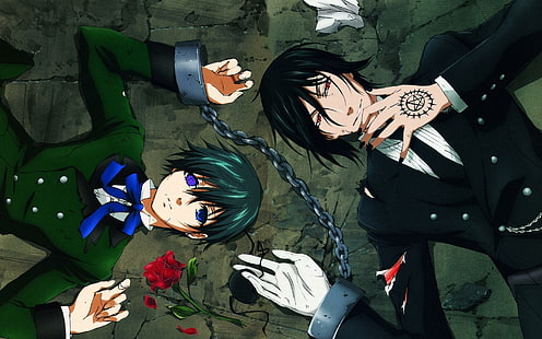 Sebastian and Ciel - Black Butler, karakter anime black butler, anime, 1920x1200, sebastian, ciel, black butler, Wallpaper HD HD wallpaper