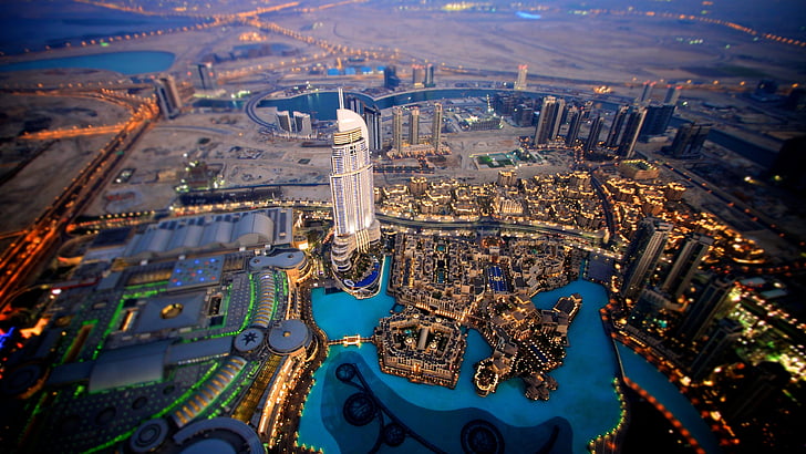 въздушна фотография, Бурж Халифа, градски пейзаж, град, Дубай, въздушен изглед, мегаполис, забележителност, птичи поглед, небостъргач, Обединени арабски емирства, силует, ОАЕ, туристическа атракция, Азия, HD тапет