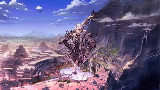 Final Fantasy XIV：A Realm Reborn、tank top、anime boys、picture-in-picture、Platinum Conception s、Photoshop、digital art、 HDデスクトップの壁紙 HD wallpaper