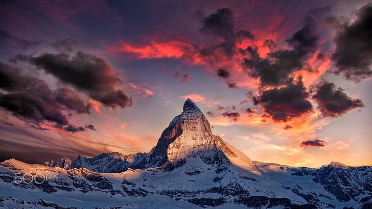 niebo, chmury, góry, Alpy, Matterhorn, Tapety HD